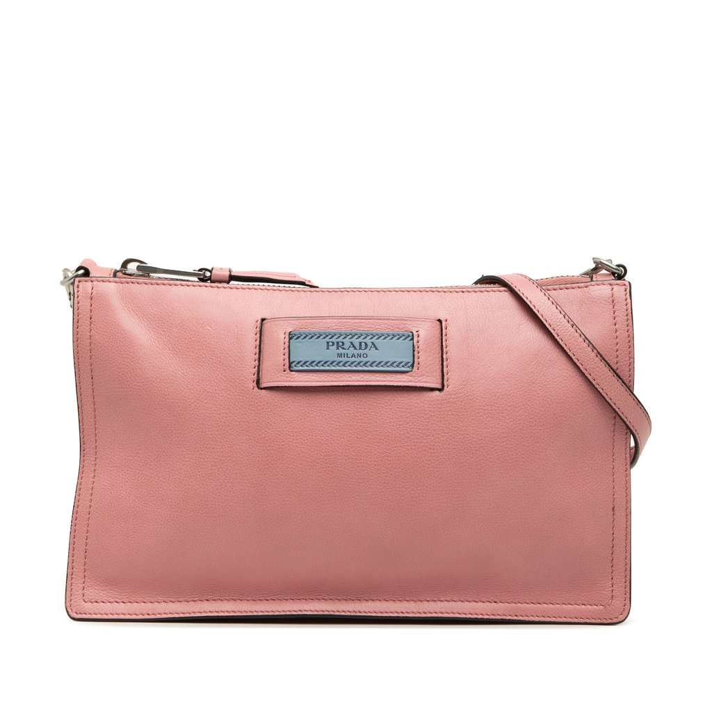 Prada Glace Calf Etiquette Shoulder Bag Pink Leather Very good condition - Front View