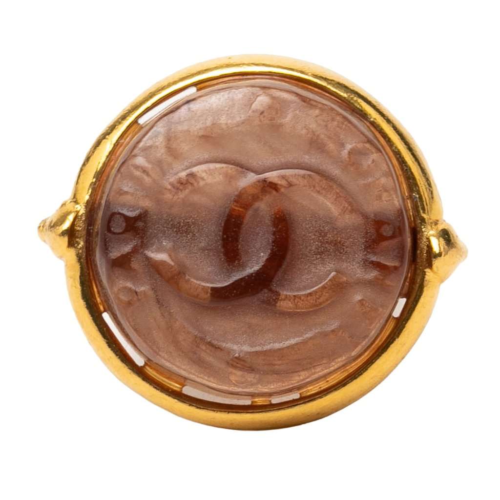 Chanel CC Gold Plated and Glass Round Ring Gold Metal Very good condition - Front View