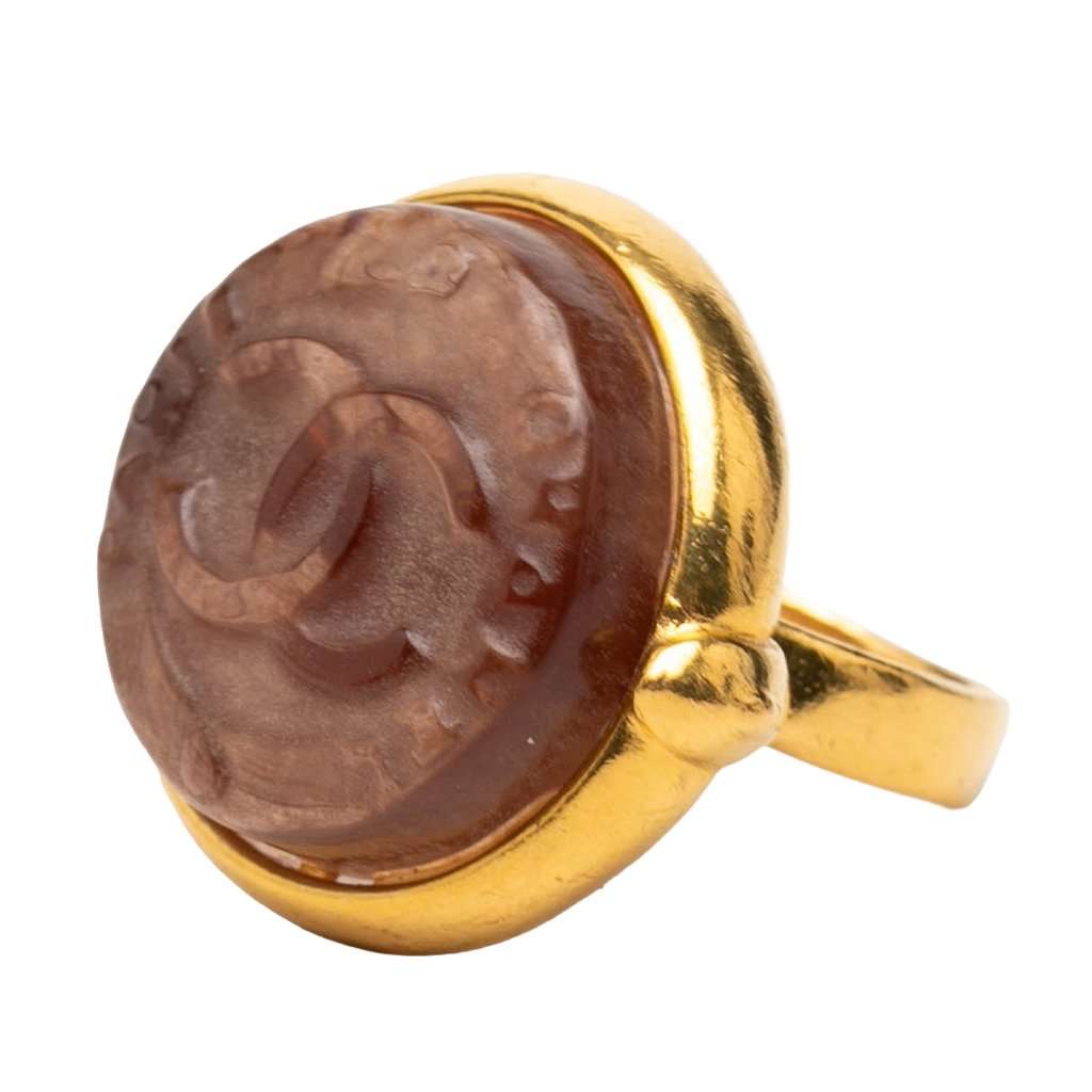 Chanel CC Gold Plated and Glass Round Ring Gold Metal Very good condition - Back View