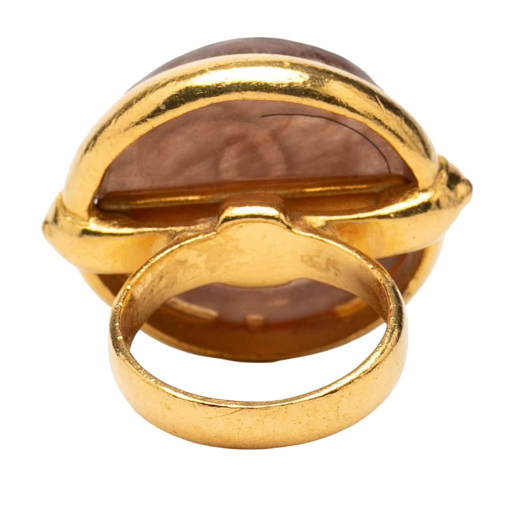 Chanel CC Gold Plated and Glass Round Ring Gold Metal Very good condition - Inside View