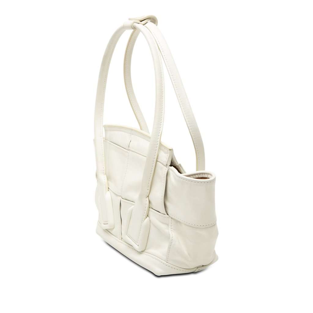 Bottega Veneta Mini Calfskin Maxi Intrecciato Arco Slouch Satchel White Leather Very good - Back View