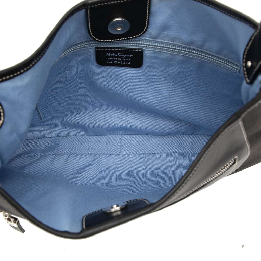 Ferragamo Canvas and Leather Shoulder Bag Black Very good - Model View