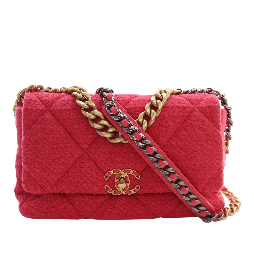 Chanel Large Tweed 19 Flap Pink Very good condition - Front View