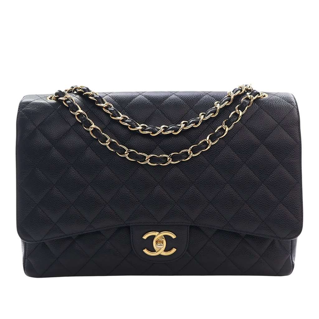 Chanel Maxi Classic Caviar Double Flap Black Leather Very good condition - Front View