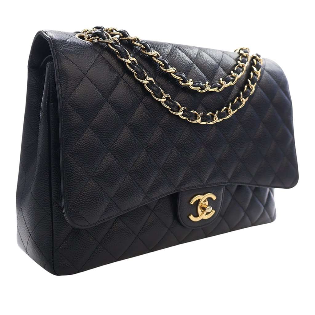 Chanel Maxi Classic Caviar Double Flap Black Leather Very good condition - Back View