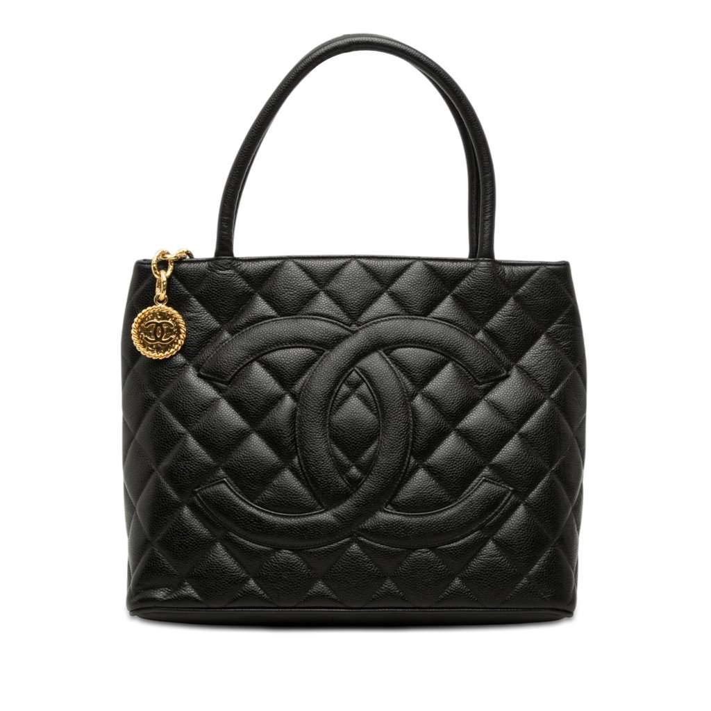 Chanel Caviar Medallion Tote Black Leather Very good - Front View