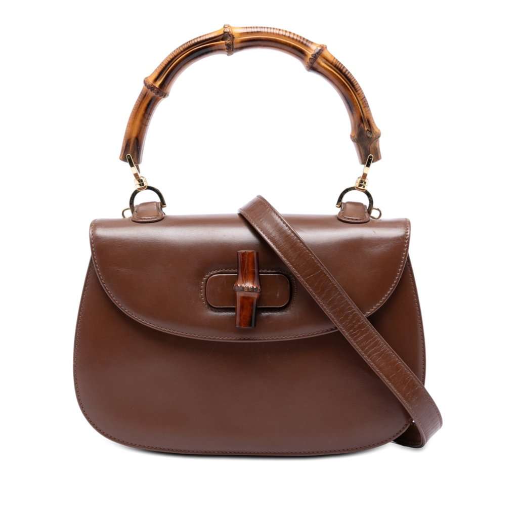 Gucci Medium Calfskin Bamboo Top Handle Bag Brown Leather Very good - Front View