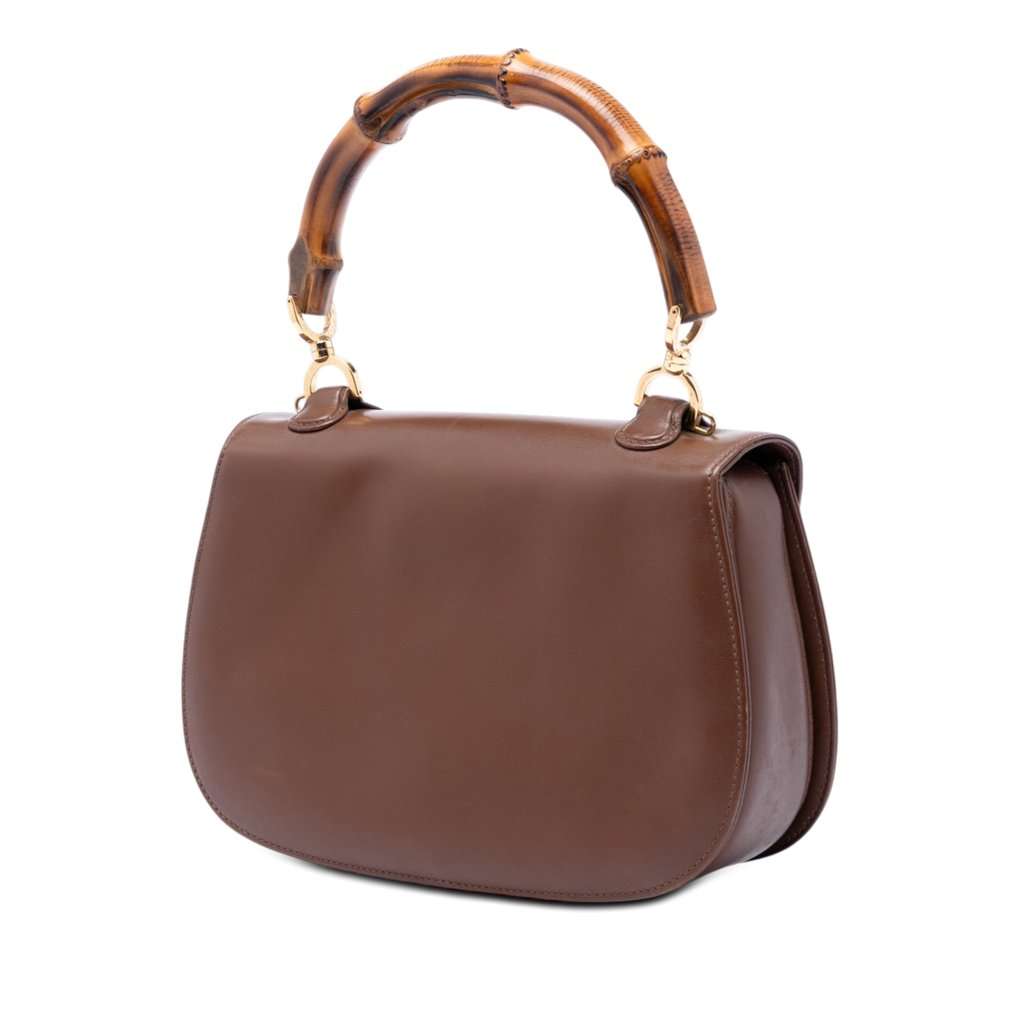 Gucci Medium Calfskin Bamboo Top Handle Bag Brown Leather Very good - Back View