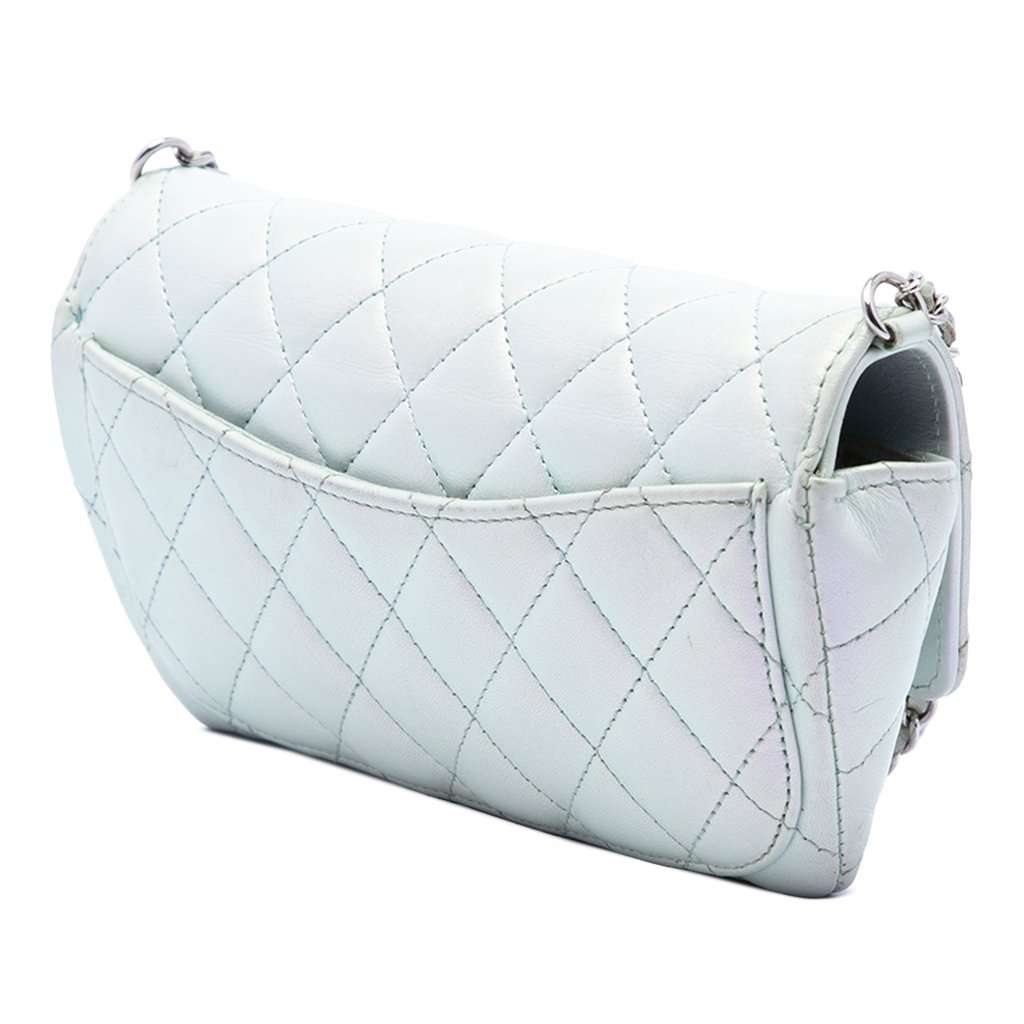 Chanel CC Quilted Iridescent Lambskin Glasses Case with Chain Blue Leather Very good condition - Back View