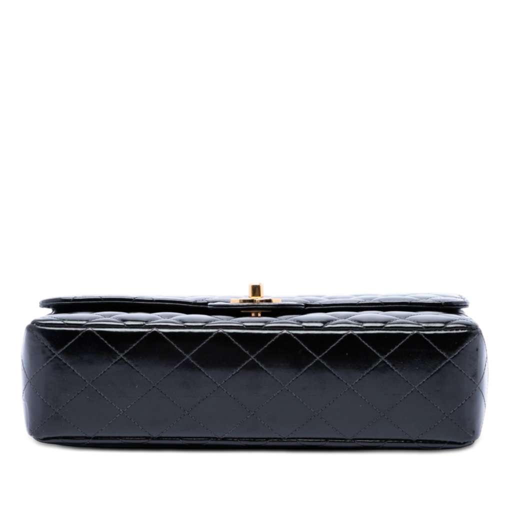 Chanel Medium CC Quilted Patent Rectangular Kelly Top Handle Bag Black Leather Very good condition - Inside View
