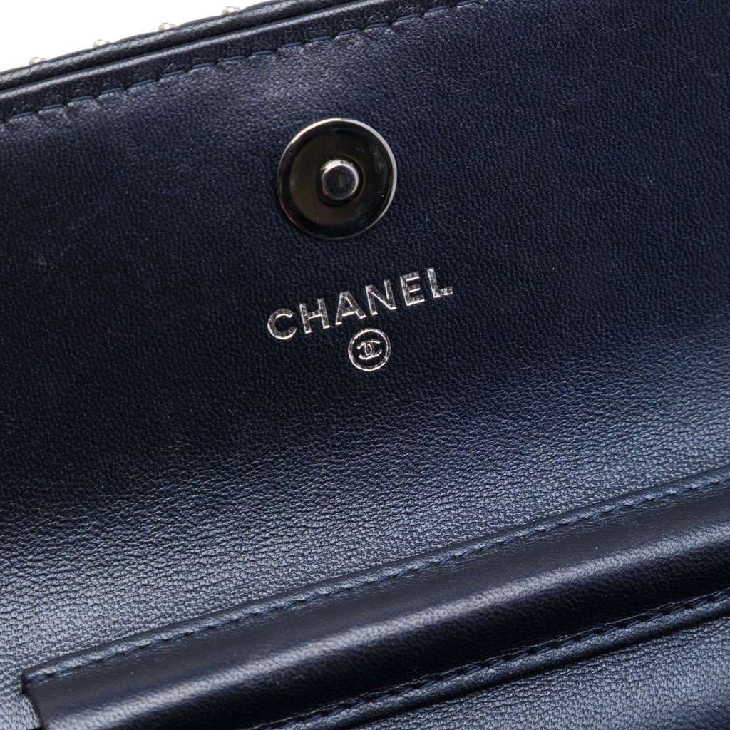 Chanel CC Chevron Lambskin Studded Wallet On Chain Blue Leather Very good condition - Box View