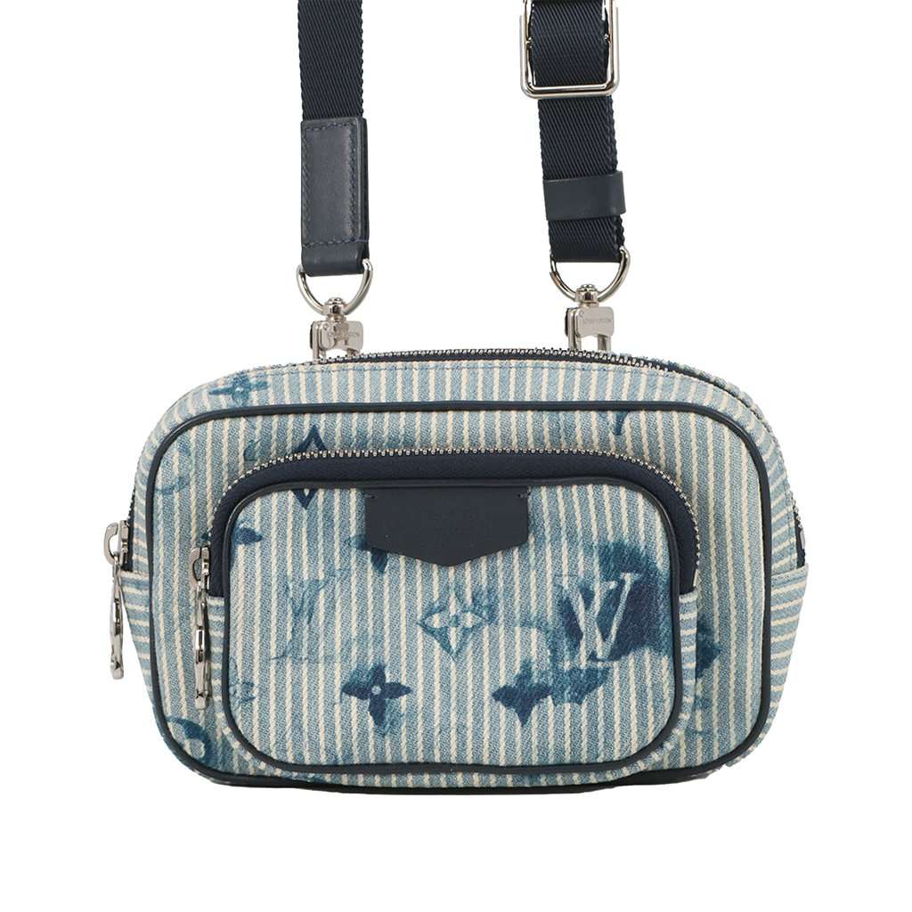 Louis Vuitton Monogram Denim Watercolor Hickory Stripes Outdoor Pouch Blue Very good - Front View