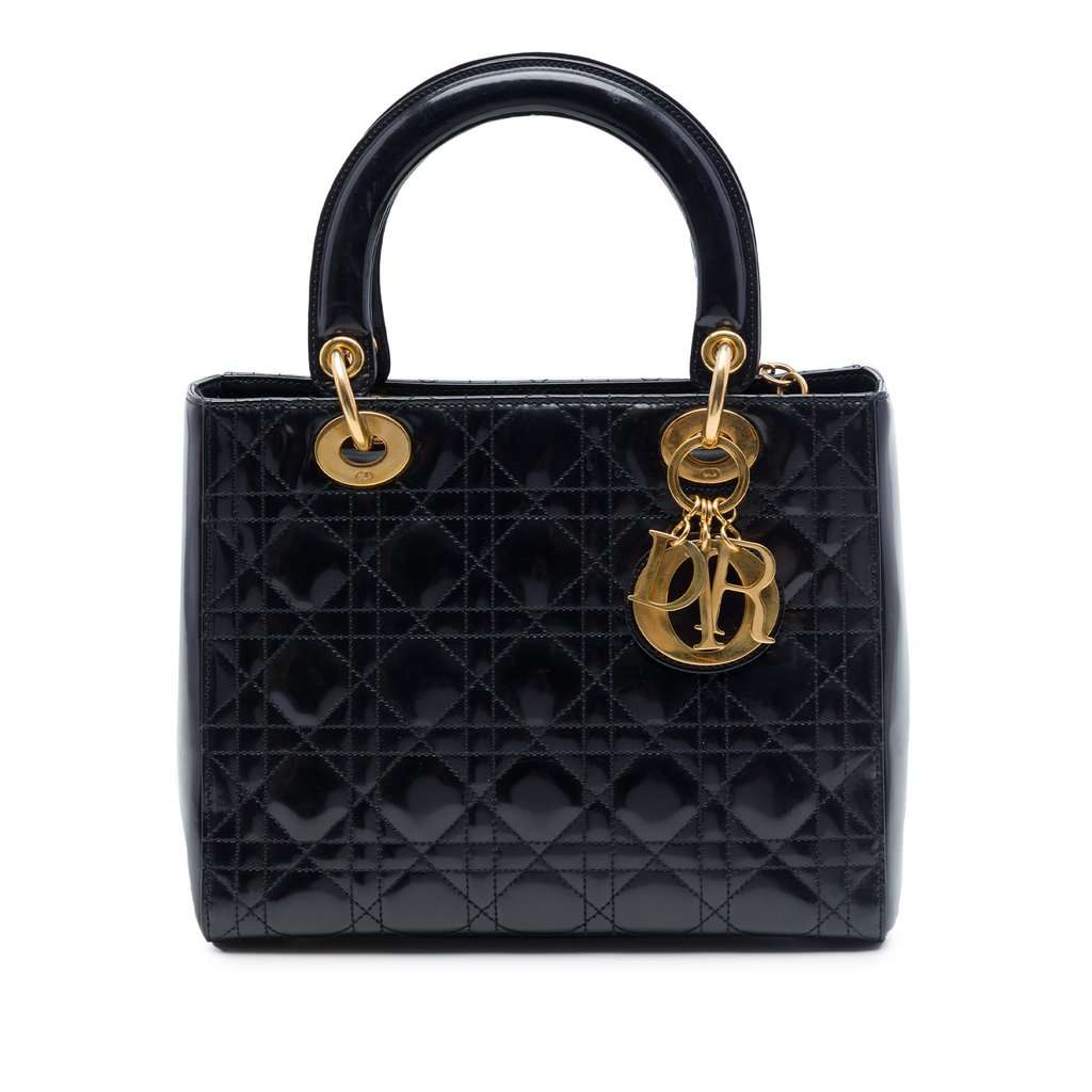 Dior Medium Patent Cannage Lady Dior Black Leather Very good condition - Front View