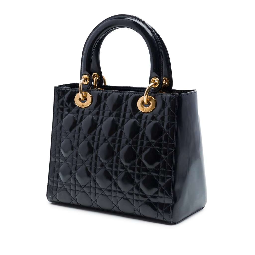 Dior Medium Patent Cannage Lady Dior Black Leather Very good condition - Back View