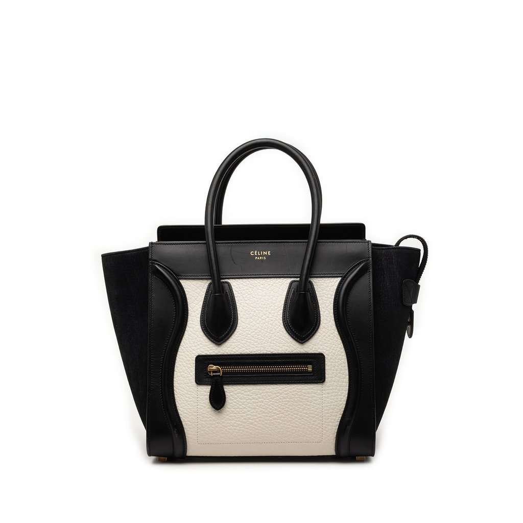 Celine Micro Bicolor Nubuck and Drummed Calfskin Luggage Tote White Leather Very good - Front View