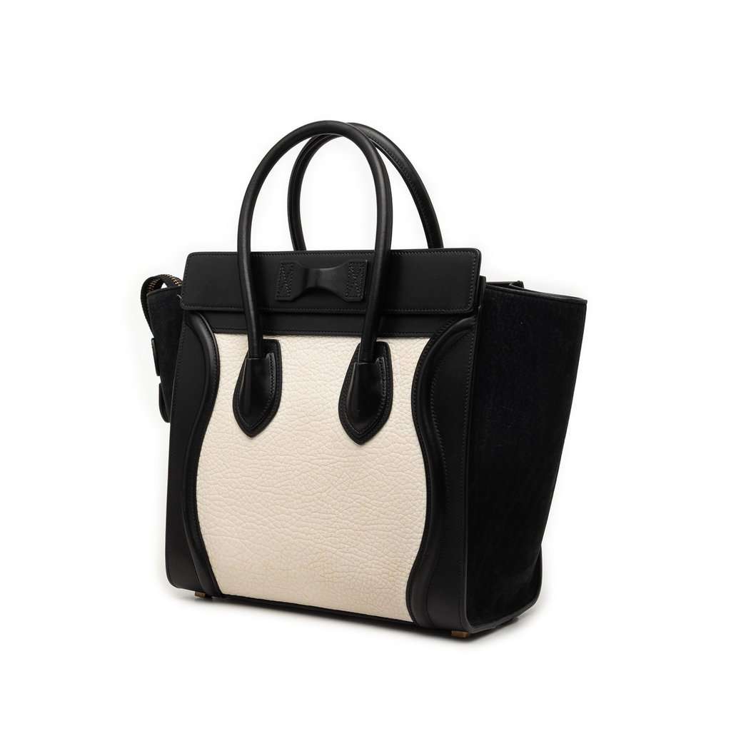 Celine Micro Bicolor Nubuck and Drummed Calfskin Luggage Tote White Leather Very good - Back View