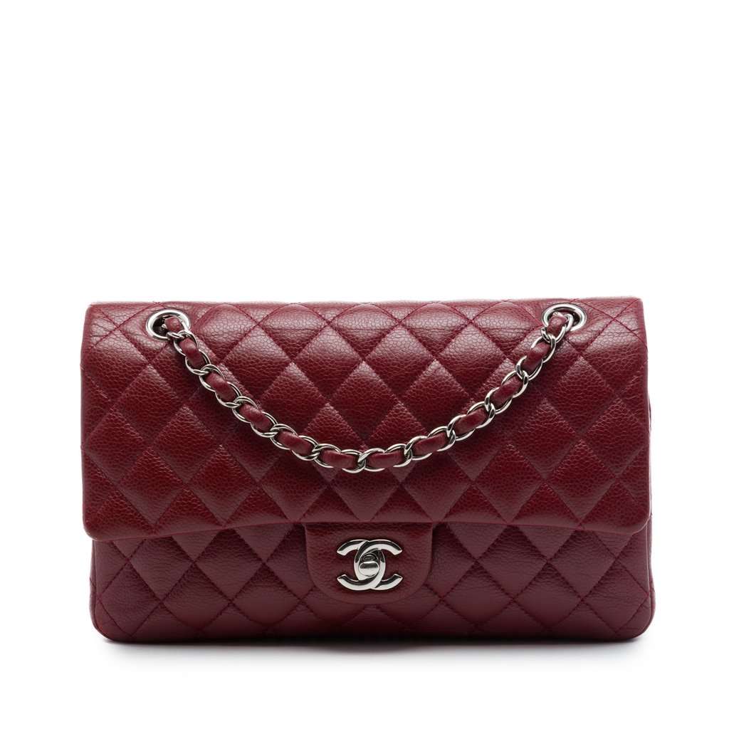 Chanel Medium Classic Caviar Double Flap Red Leather Very good - Front View