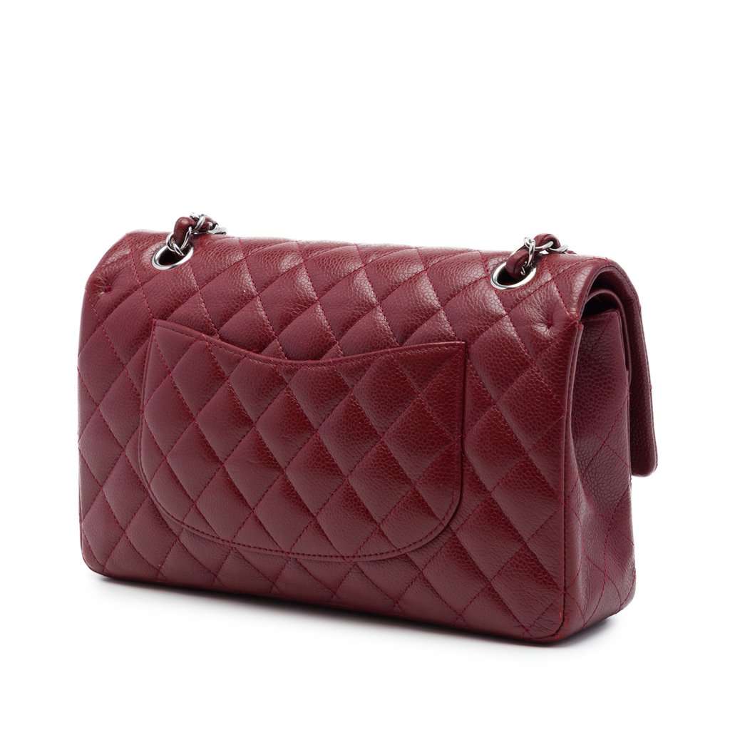 Chanel Medium Classic Caviar Double Flap Red Leather Very good - Back View