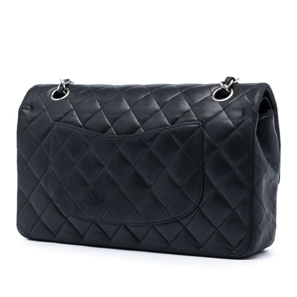 Chanel Medium Classic Lambskin Double Flap Black Leather Good condition - Back View