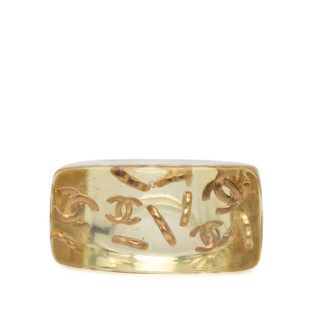 Chanel CC Acrylic and Gold Plated Logo Ring Gold Plastic Very good condition - Front View