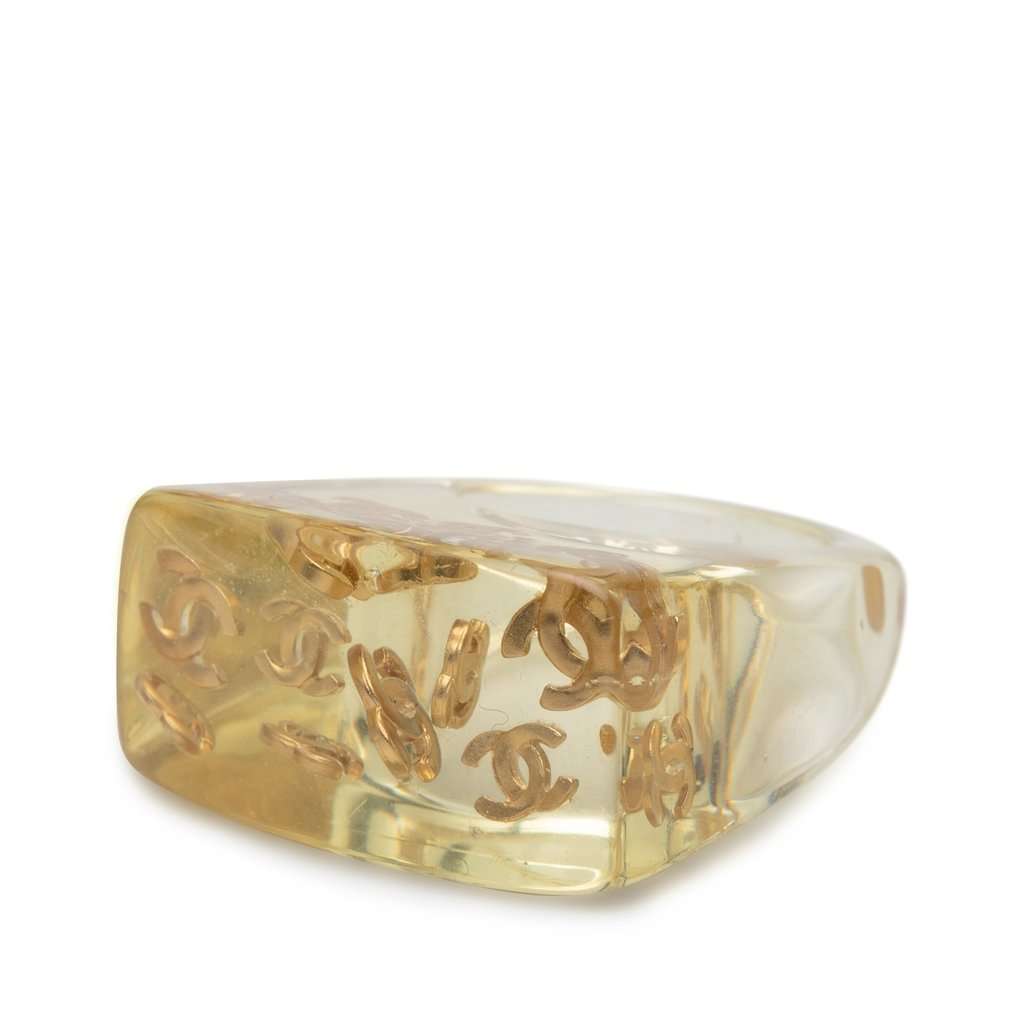 Chanel CC Acrylic and Gold Plated Logo Ring Gold Plastic Very good condition - Back View