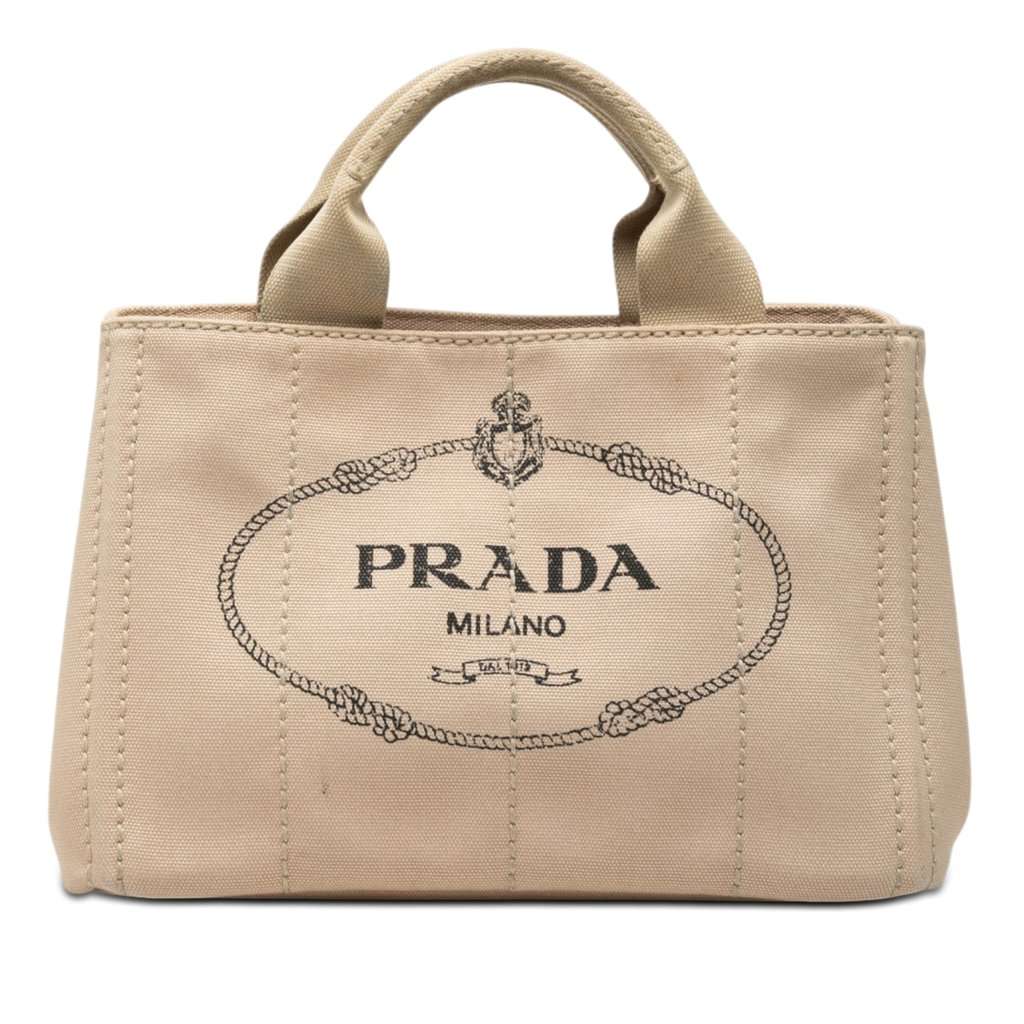 Prada Small Canvas Canapa Logo Tote Beige Very good - Front View