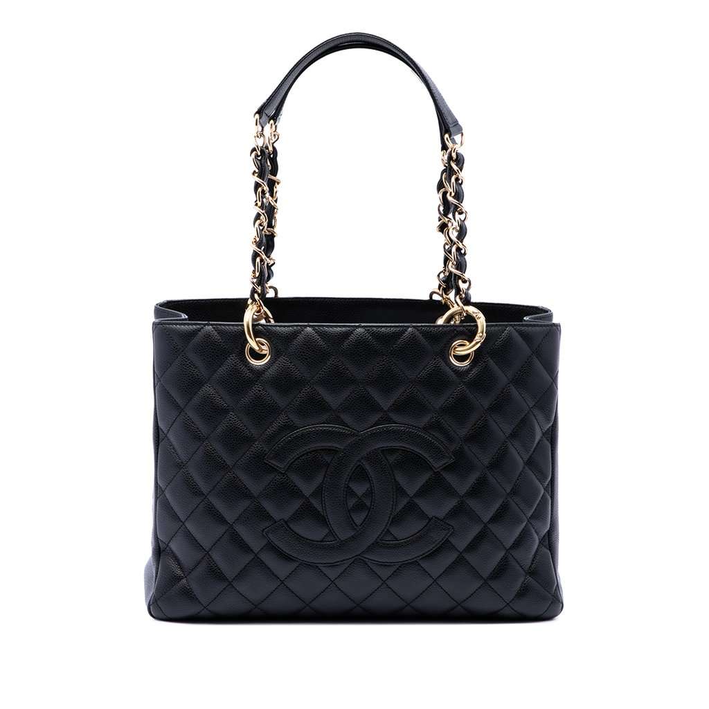 Chanel Caviar Grand Shopping Tote Black Leather Very good - Front View