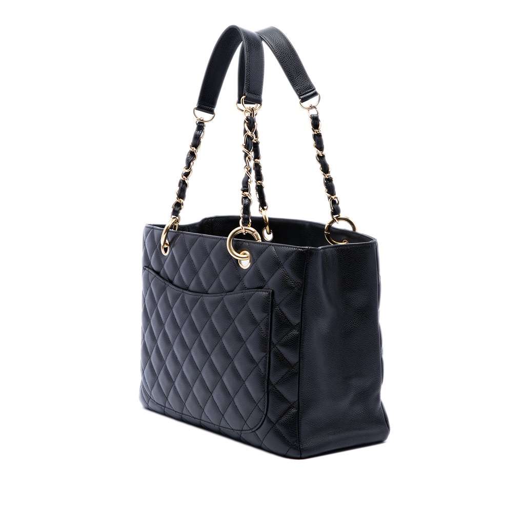 Chanel Caviar Grand Shopping Tote Black Leather Very good - Back View