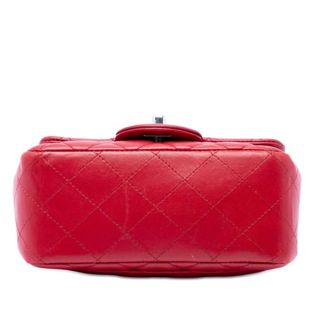 Chanel Mini Square Classic Lambskin Single Flap Red Leather Very good - Inside View