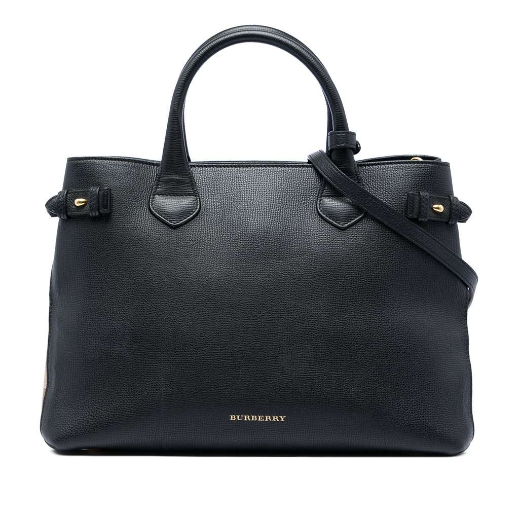 Burberry Medium Leather and House Check Banner Satchel Black Leather Very good condition - Front View