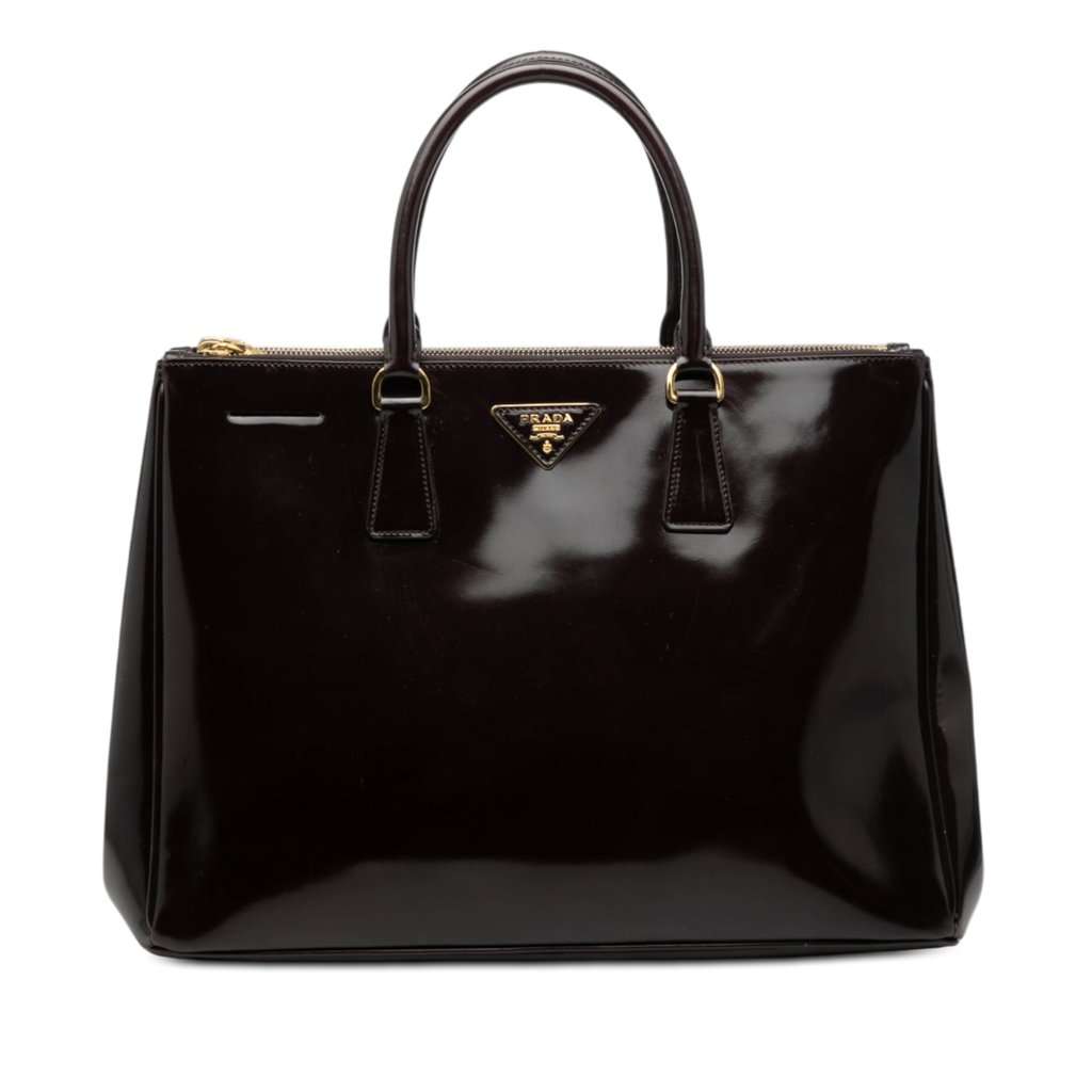 Prada Medium Spazzolato Galleria Double Zip Satchel Purple Leather Very good condition - Front View