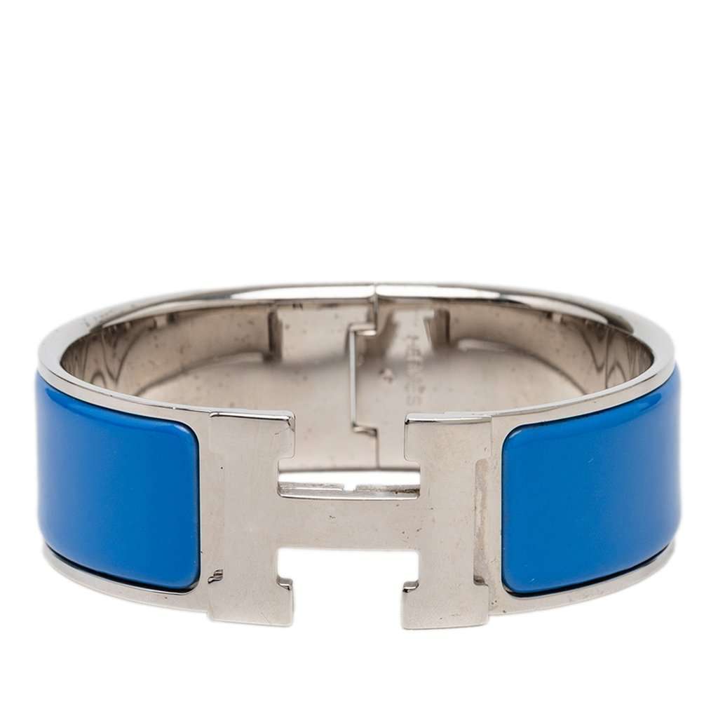 Hermès Wide Enamel Clic Clac H Bracelet PM Blue Very good - Front View