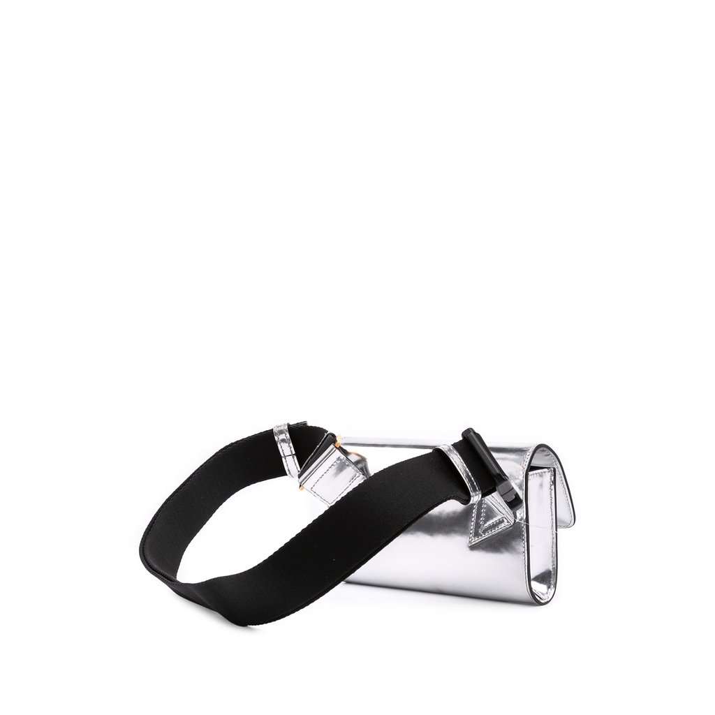 Versace Metallic Calfskin La Medusa Biggie Belt Bag Silver Leather Very good condition - Back View