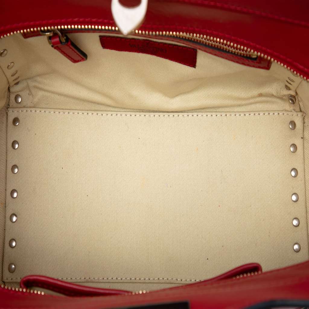 Valentino Small Leather Rockstud Trapeze Satchel Red Leather Very good - Model View