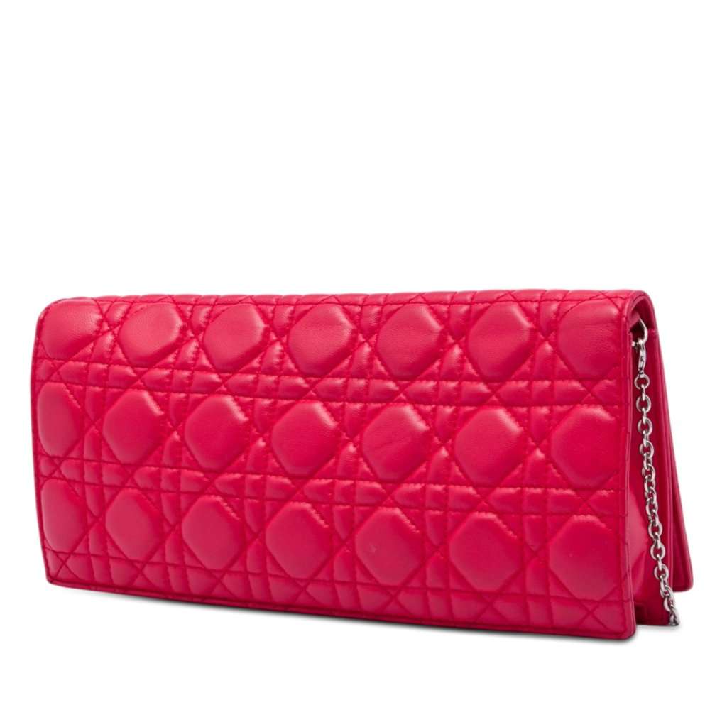 Dior Lambskin Cannage Lady Dior Chain Convertible Clutch Red Leather Very good condition - Back View
