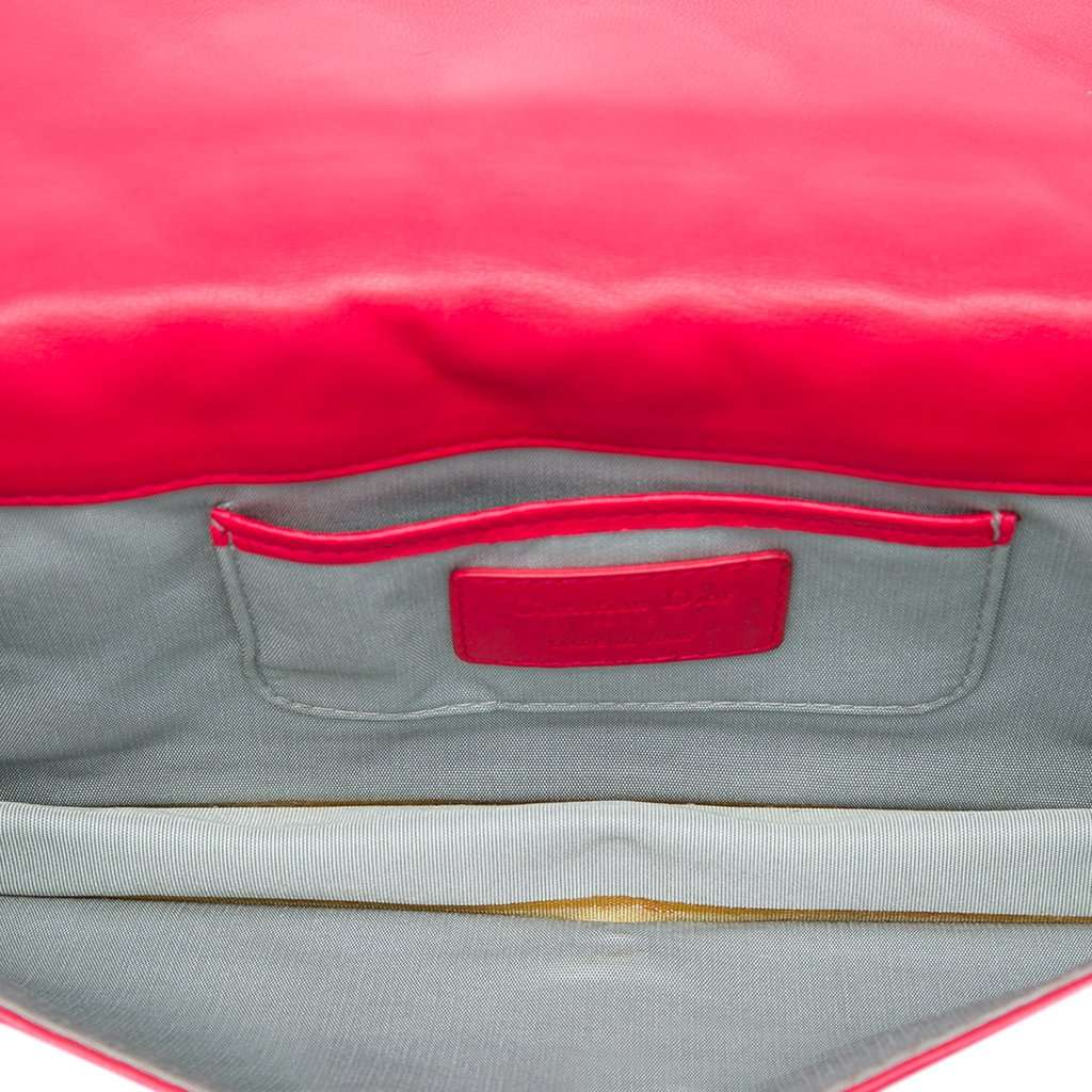 Dior Lambskin Cannage Lady Dior Chain Convertible Clutch Red Leather Very good condition - Model View