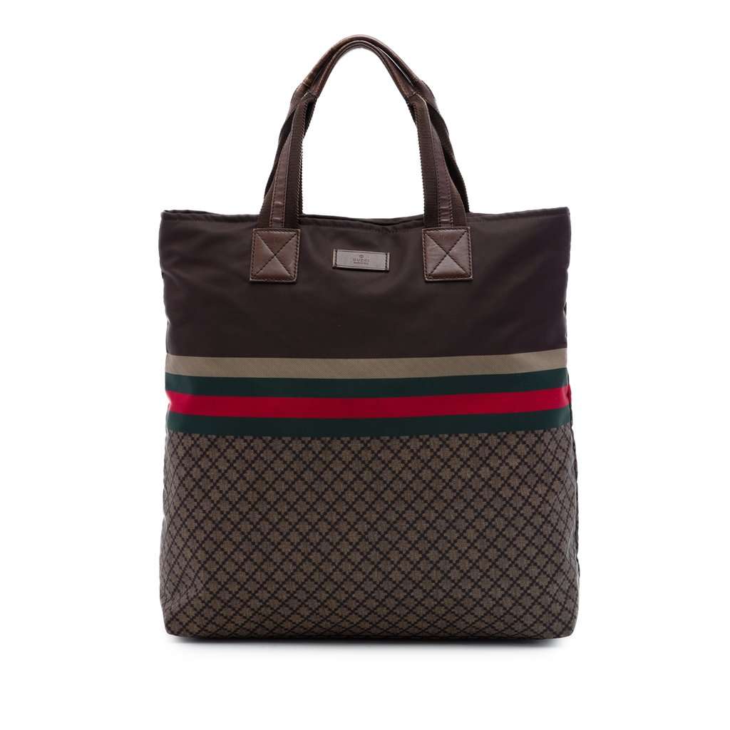 Gucci Diamante Nylon Web Tote Brown Very good - Front View