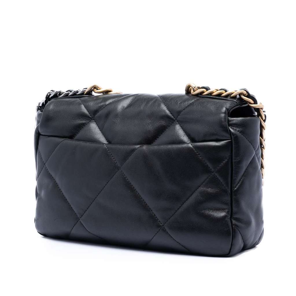 Chanel Medium Lambskin 19 Flap Black Leather Very good condition - Back View