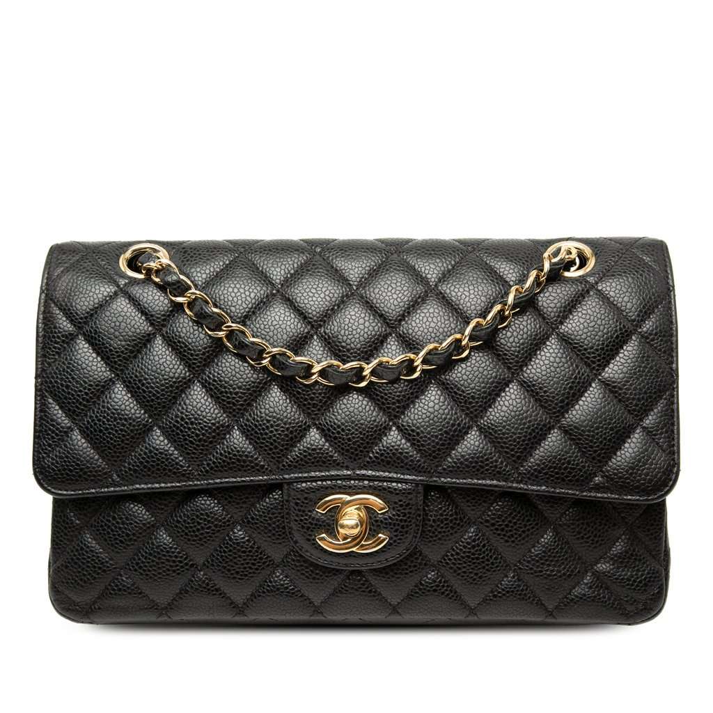 Chanel Medium Classic Caviar Double Flap Black Leather Very good condition - Front View