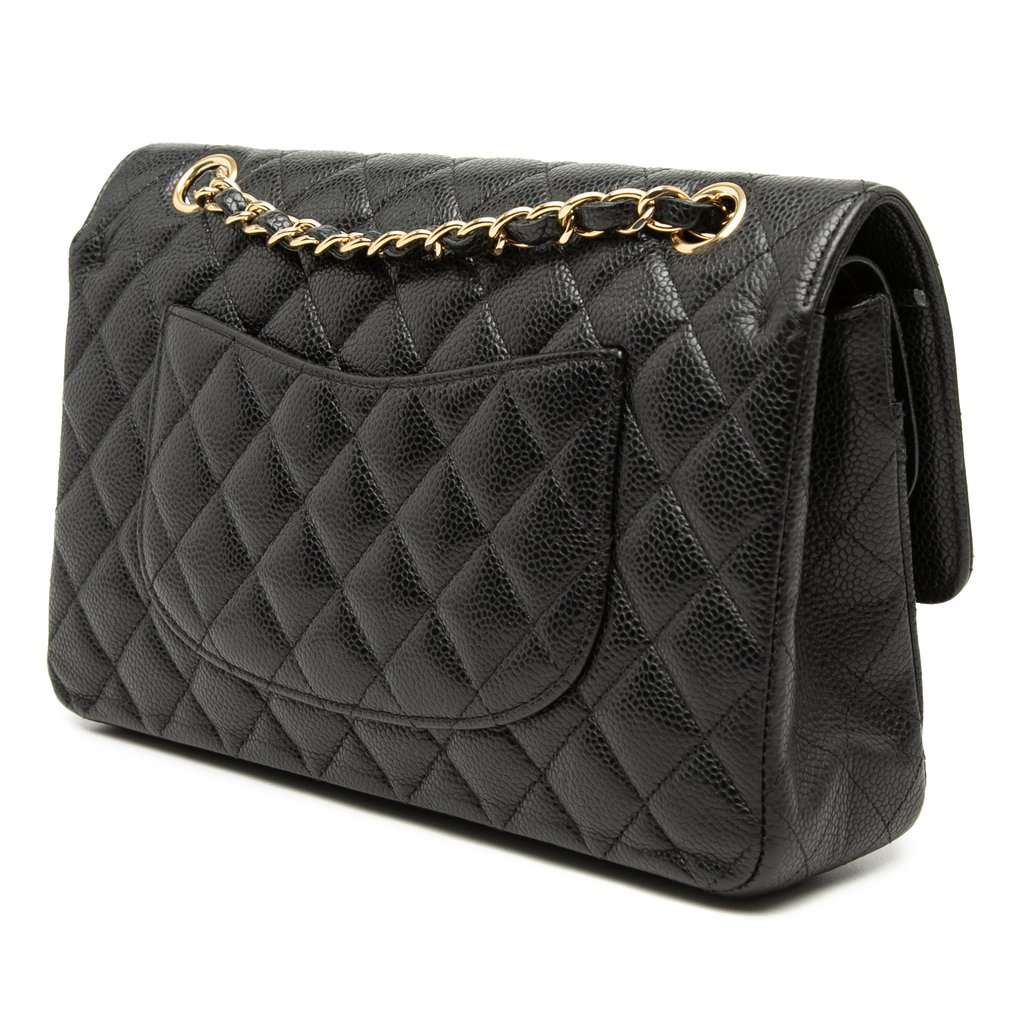 Chanel Medium Classic Caviar Double Flap Black Leather Very good condition - Back View