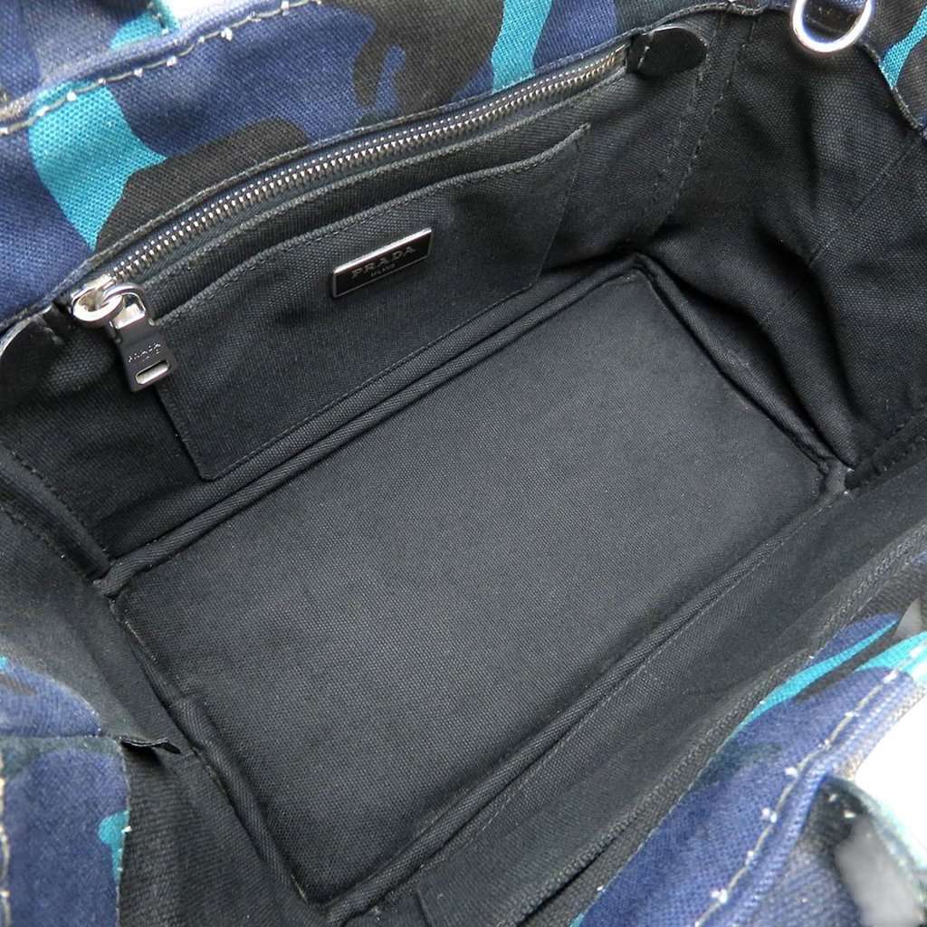 Prada Small Canvas Canapa Logo Camouflage Satchel Blue Very good condition - Model View