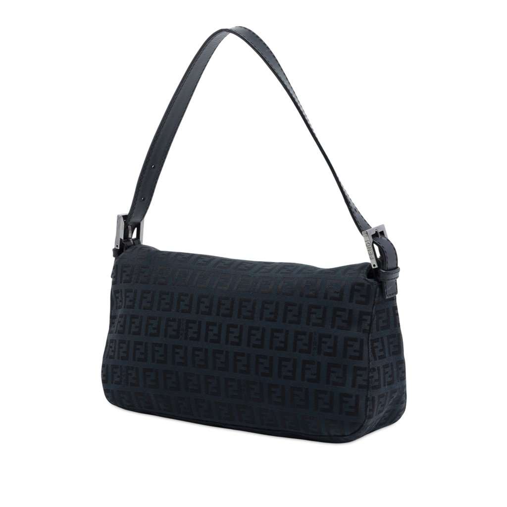 Fendi Zucchino Canvas Double Flap Shoulder Bag Blue Very good - Back View
