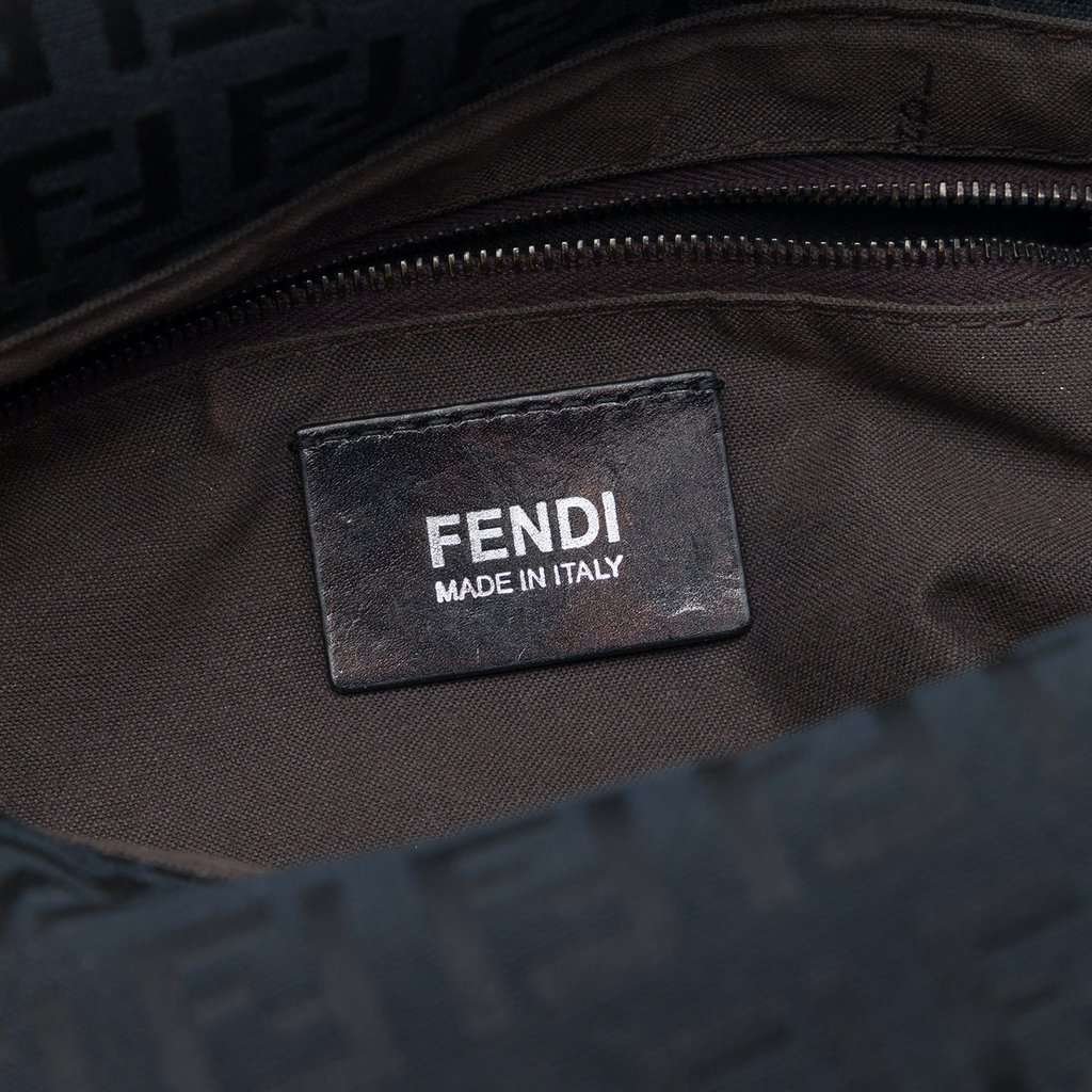 Fendi Zucchino Canvas Double Flap Shoulder Bag Blue Very good - Box View