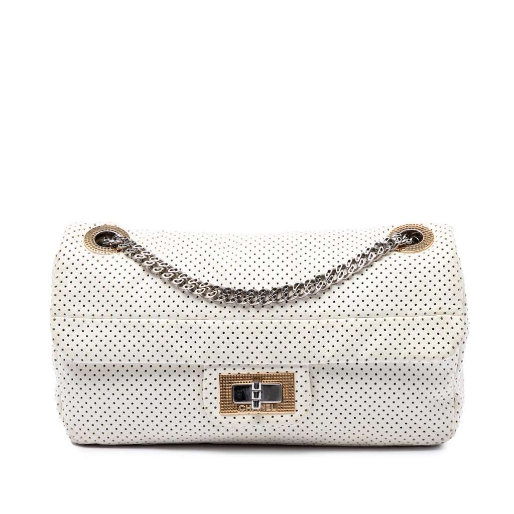 Chanel Small Perforated Calfskin Reissue 2.55 Drill Flap White Leather Very good - Front View