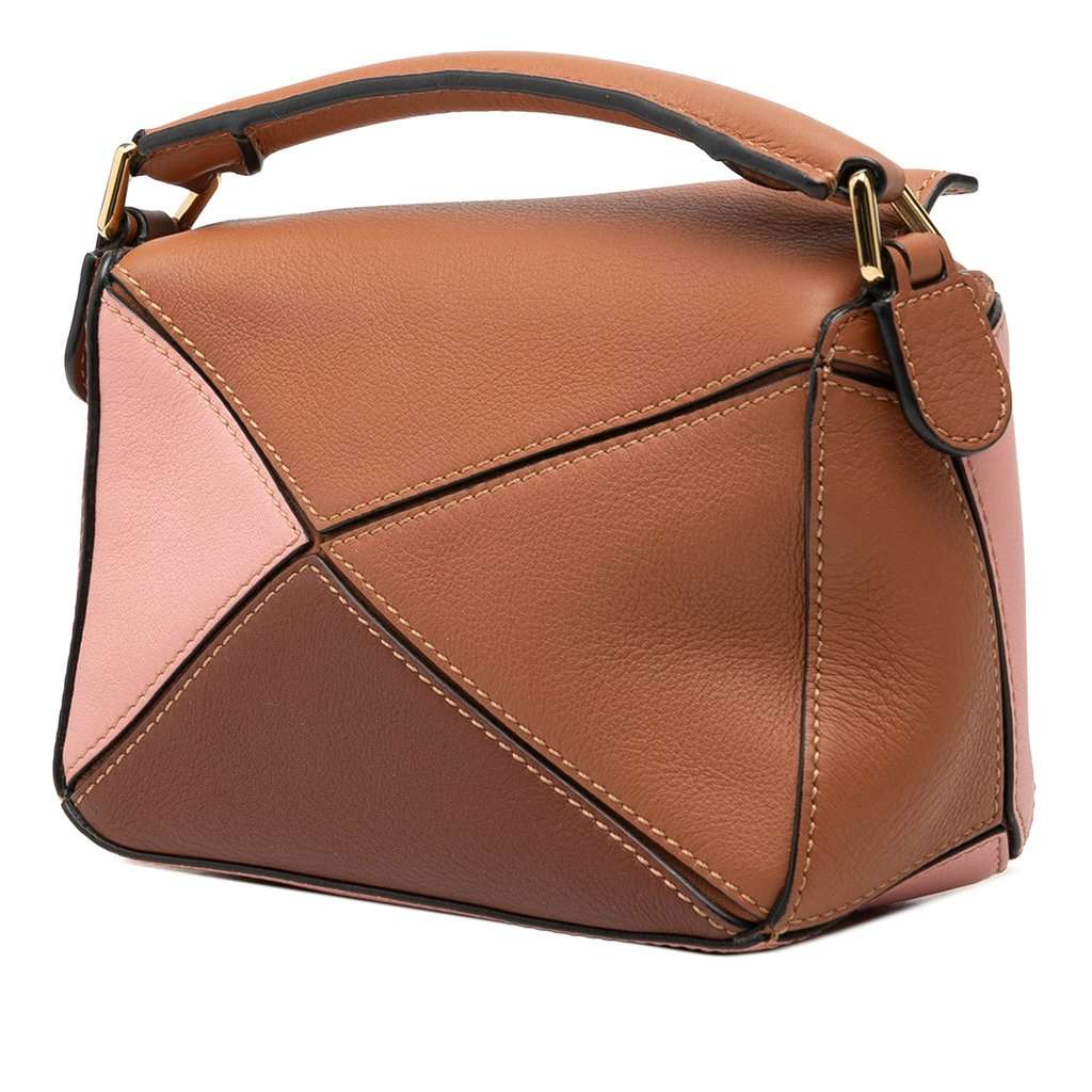 LOEWE Mini Tricolor Calfskin Puzzle Satchel Brown Leather Very good - Back View