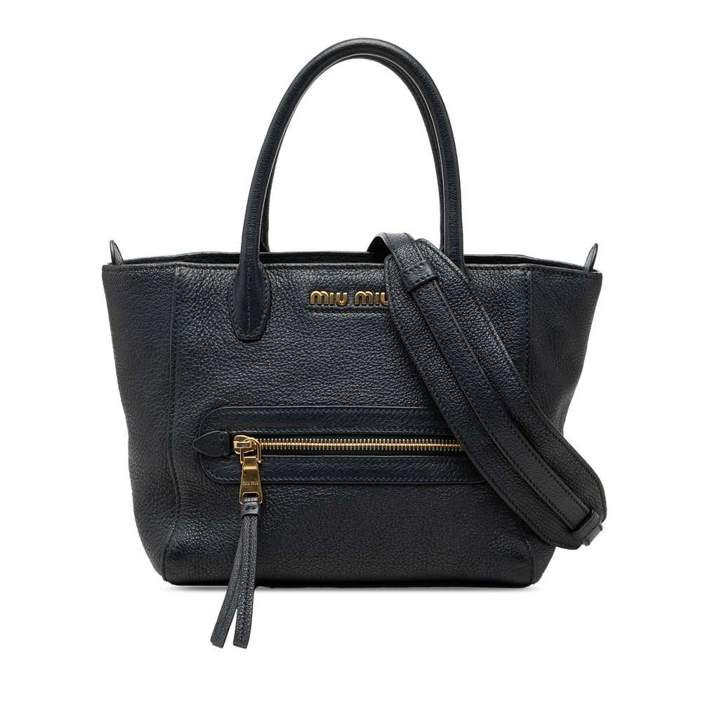 Miu Miu Goatskin Madras Front Pocket Satchel Black Leather Very good condition - Front View