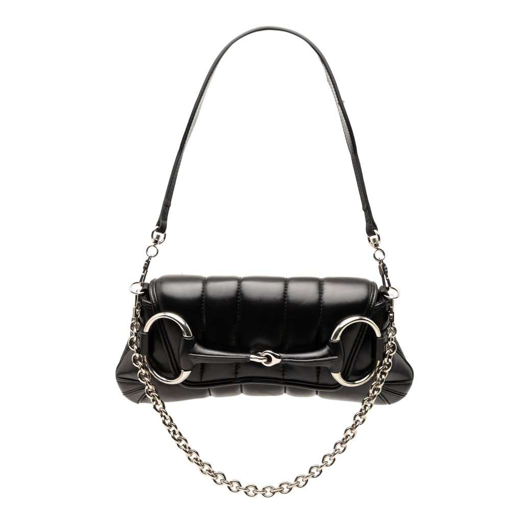 Gucci Small Quilted Leather Horsebit Chain Satchel Black Leather Very good condition - Front View