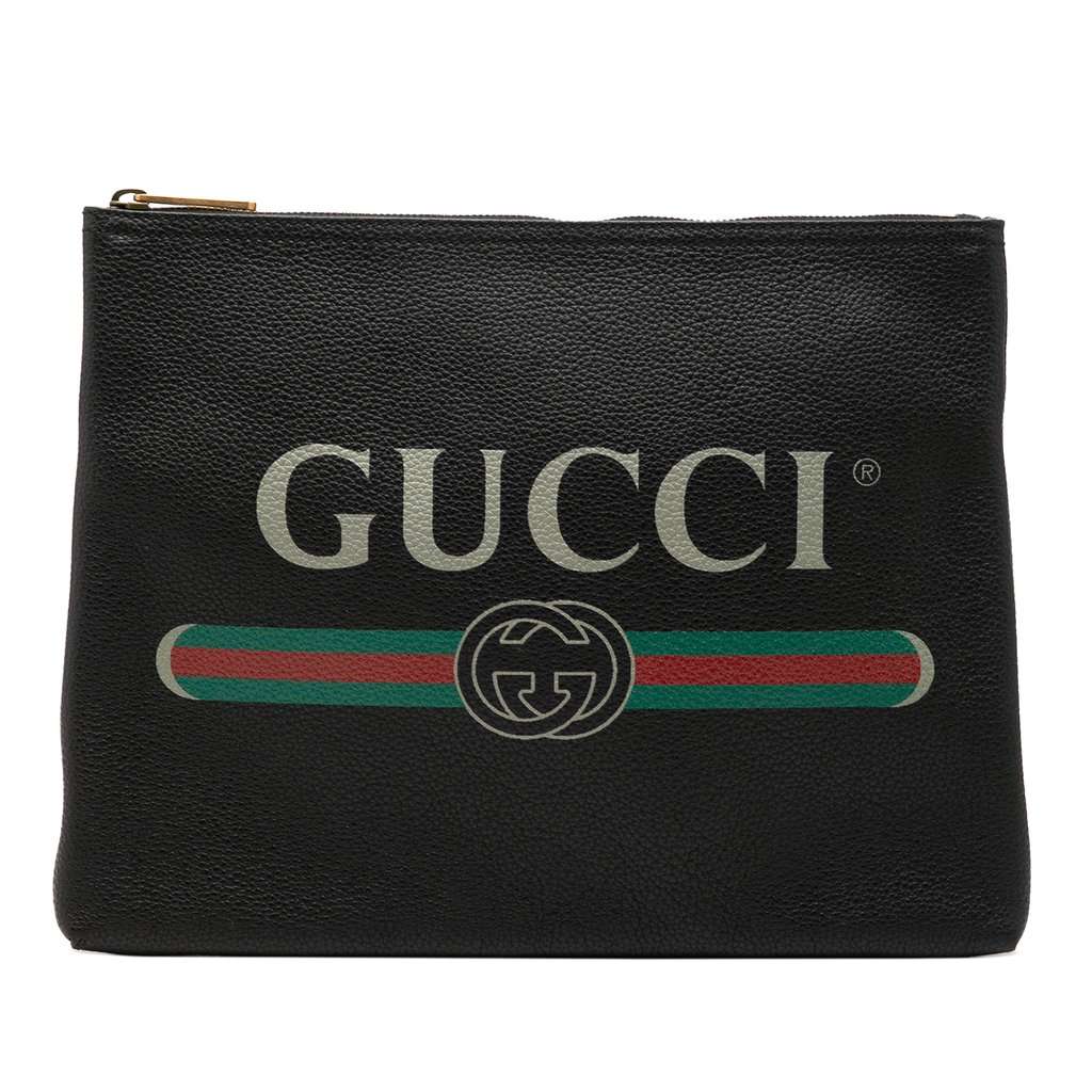 Gucci Medium Calfskin Logo Portfolio Clutch Black Leather Very good - Front View