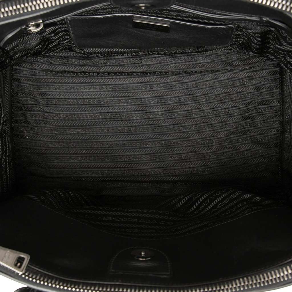 Prada Glace Calf Twin Pocket Double Handle Satchel Black Leather Good condition - Model View