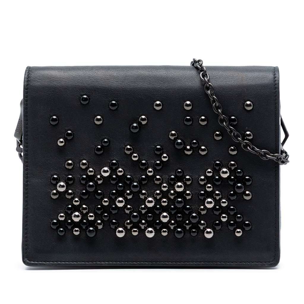 Bottega Veneta Leather Studded Wallet on Chain Black Leather Very good condition - Front View